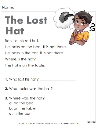 Kindergarten Reading Comprehension Activity