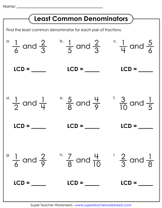 Least Common Denominator Worksheets