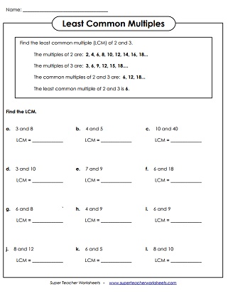 Least Common Multiples (Printable)