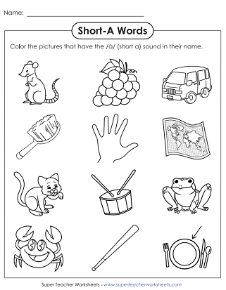 Short - A Worksheets - Coloring 