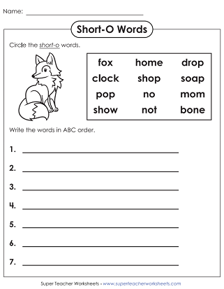 Short -O Worksheets - ABC Order