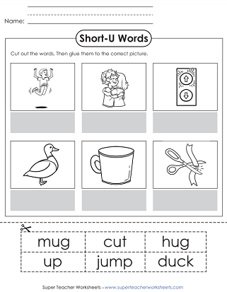 Short - U Worksheet - Cut and Glue