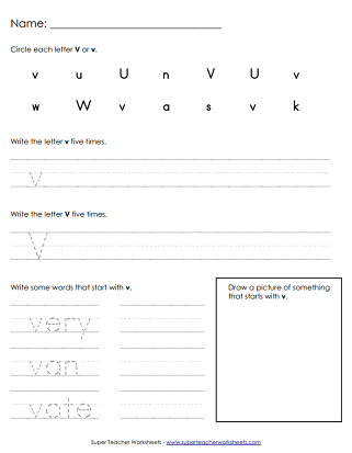 Letter V Worksheets