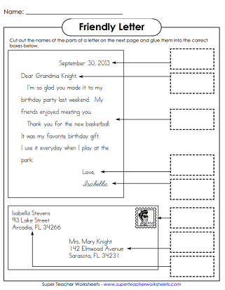 Friendly Letter Worksheet