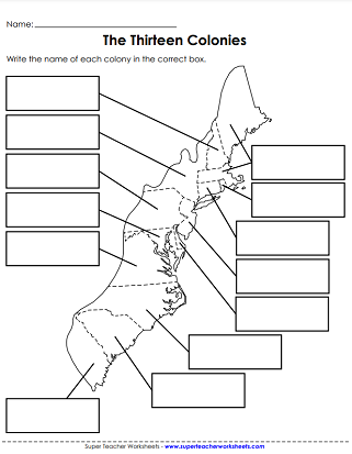 Map of Thirteen (13) Colonies