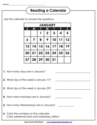 Math Calendar Worksheets