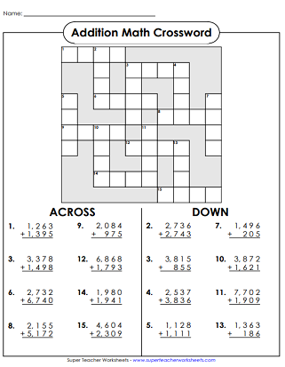 Addition Math Crosswords (Printable)