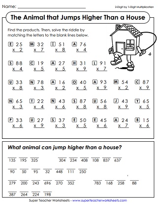 Multiplication Math Riddle Worksheet