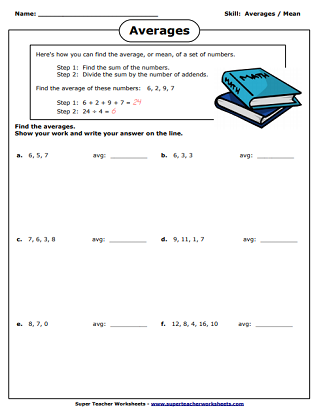 Average/Mean Worksheets