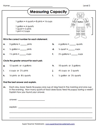 Printable Capacity Worksheets (Advanced)