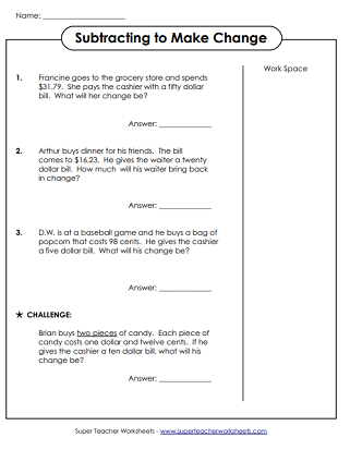 Making Change Word Problems (Printable)