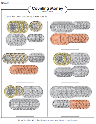 Counting Money Worksheets (UK)