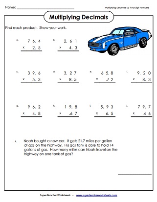 Multiplying Decimals Worksheets