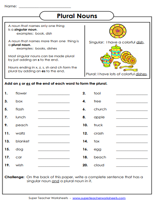 Plural Nouns Worksheets