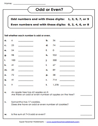 Printable Odd/Even Worksheets