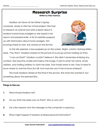 Internet Safety Worksheets