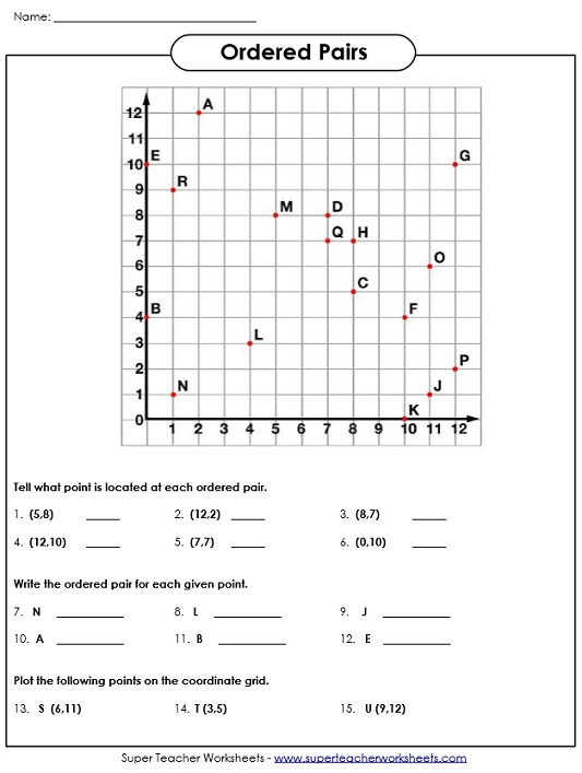 Ordered Pairs Worksheet