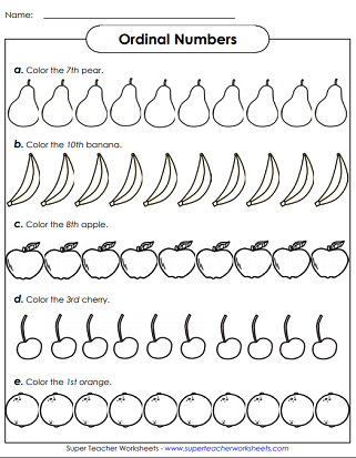 Ordinal Number Printable Worksheet