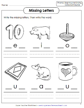 Printable Phonics Worksheets - Ending Consonant Sounds