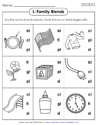 Printable Phonics Worksheets - L-Family Blends