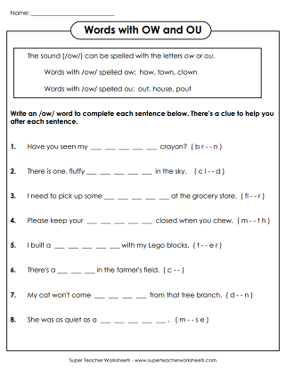 Phonics Worksheets - OW and OU Sounds