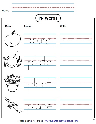 Phonics Worksheets - PL Consonant Blend Sound