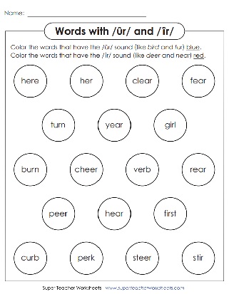 R controlled ER IR UR Sounds - Phonics Worksheets