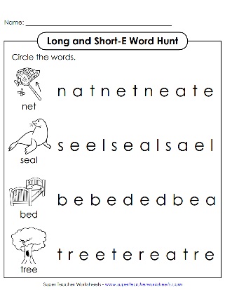 Printable Worksheets - Phonics Long E Short E Vowel Sound