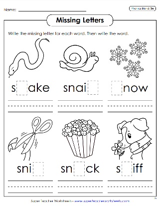 Printable Phonics Worksheets - SN Consonant Blend Sound