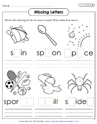 SP Consonant Blend Sound - Phonics Worksheets