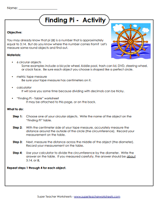 Pi Activity Worksheets