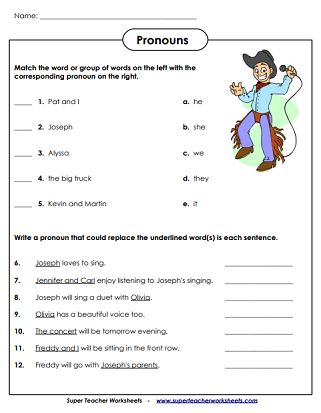 Printable Pronoun Worksheets