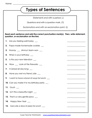 Punctuation - Types of Sentences (Printable)