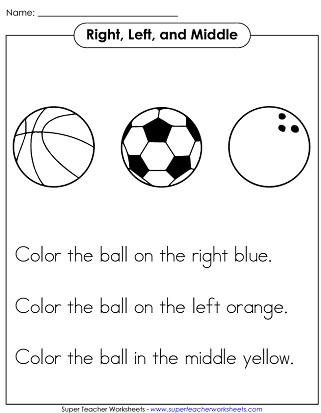 Right Left and Middle Worksheets