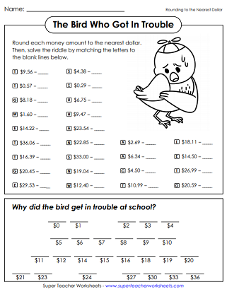 Rounding Money - Math Riddle Worksheet