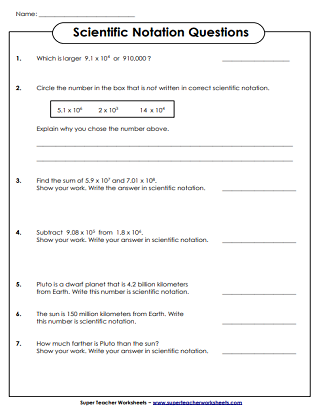 Scientific Notation Questions (Printable)