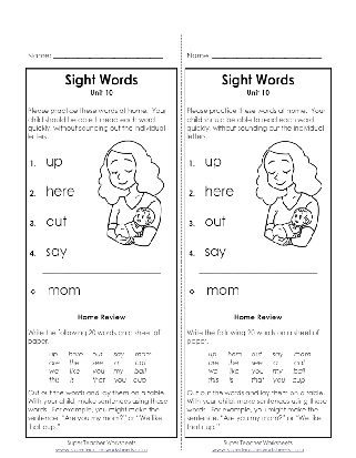 Sight Words Take Home List