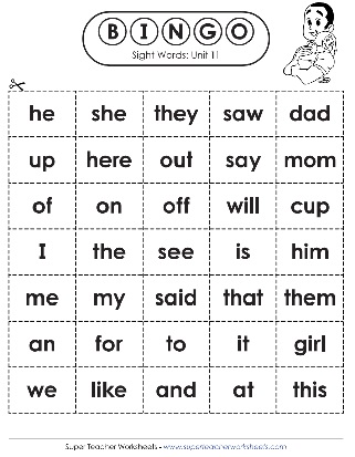 Sight Words Bingo