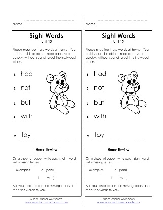 Sight Words Take Home List