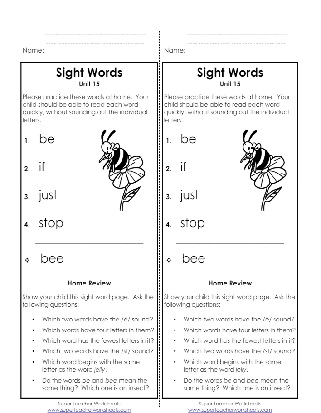 Sight Words Take Home List