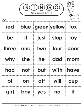 Sight Words Bingo Activity