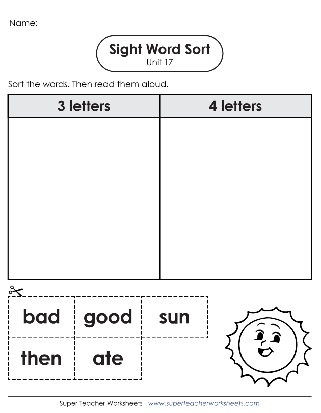 Sight Words Sort Activity