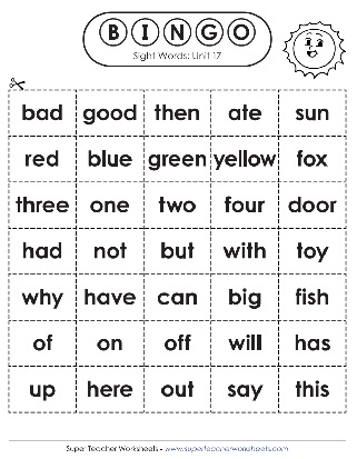 Sight Words Bingo Game