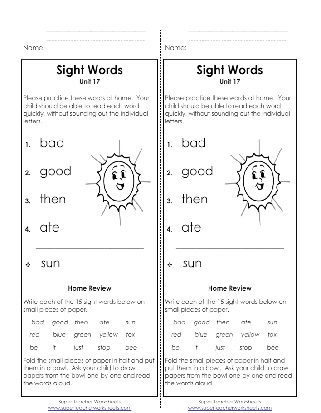 Sight Words Take Home List