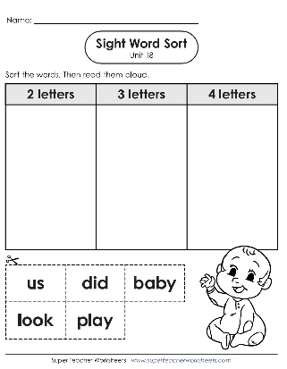 Sight Words Sort Activity