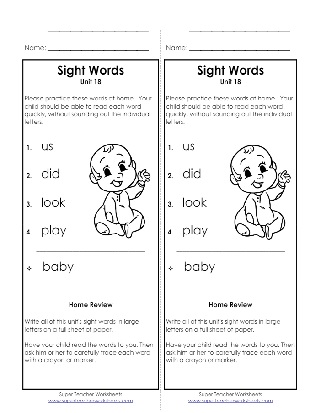 Sight Words Take Home List