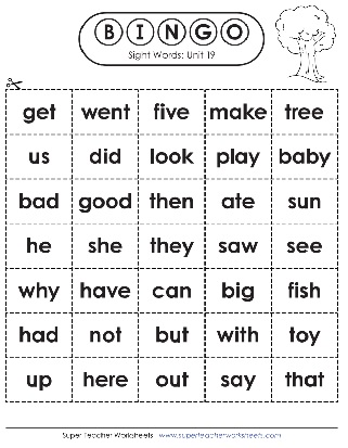 Sight Words Bingo Activity