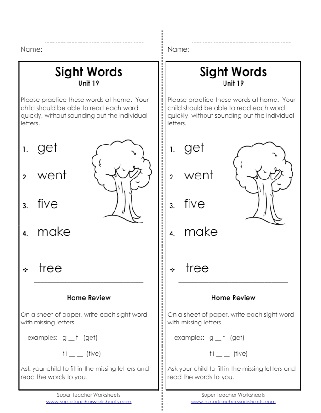 Sight Words Take Home List