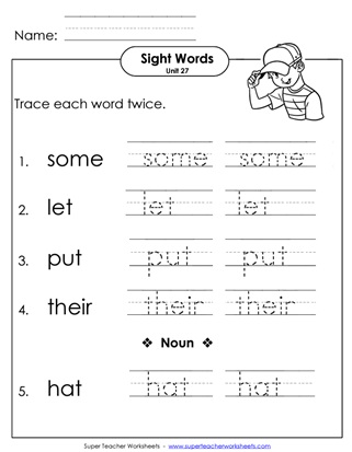 Sight Word Worksheets Tracing