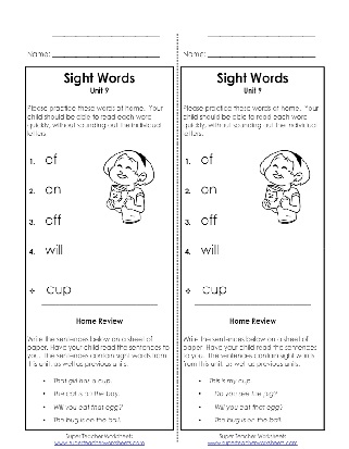 Sight Word Take Home List